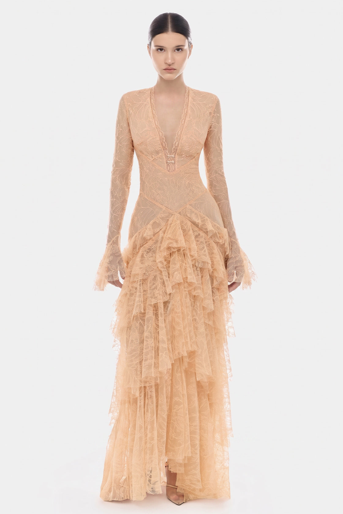 Lace Ruffle Bell Sleeve Maxi Dress