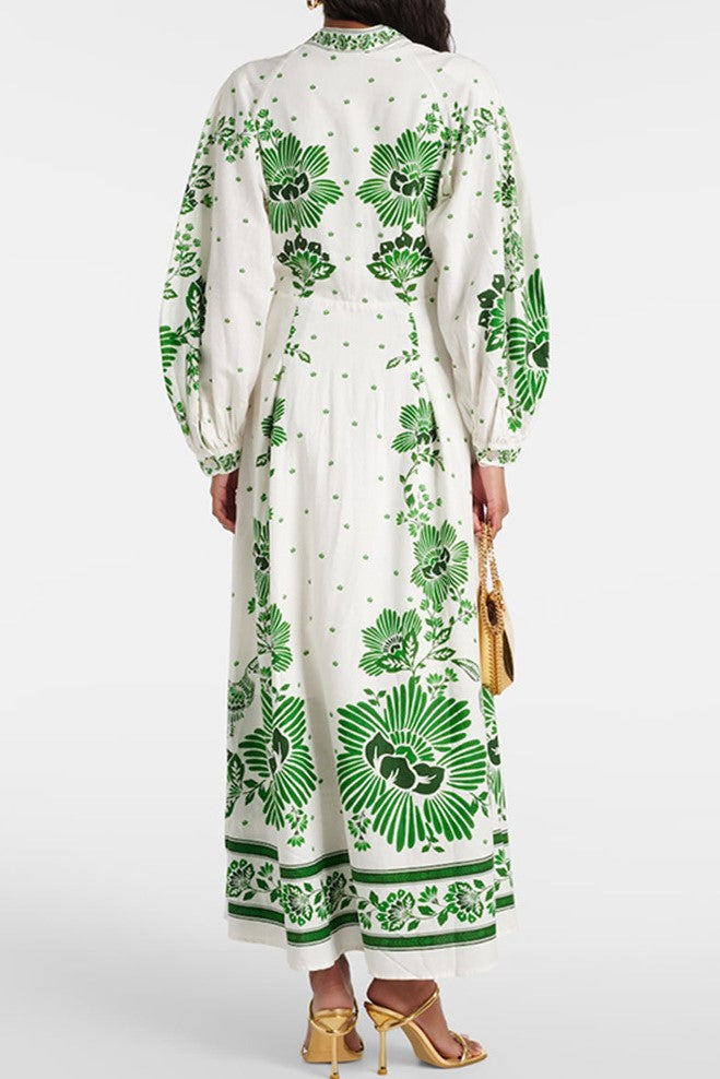 Floral Lantern Sleeve Bottom Midi Dress