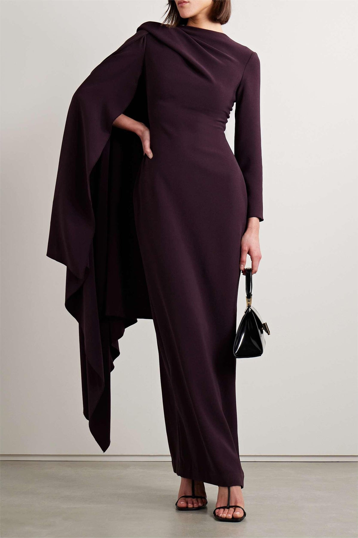 Solid One Sleeve Cape Sleeve Maxi Dress