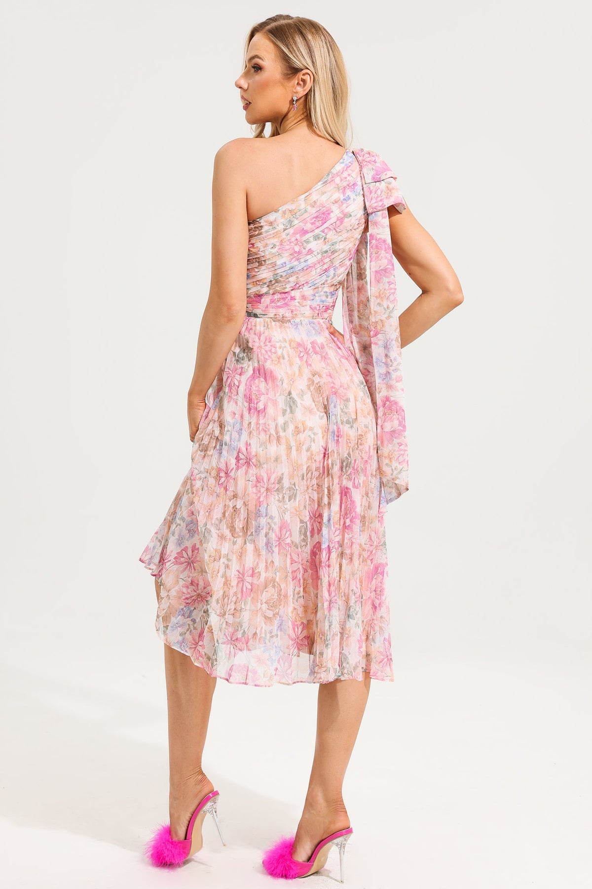 Floral One-Shoulder Midi Dress
