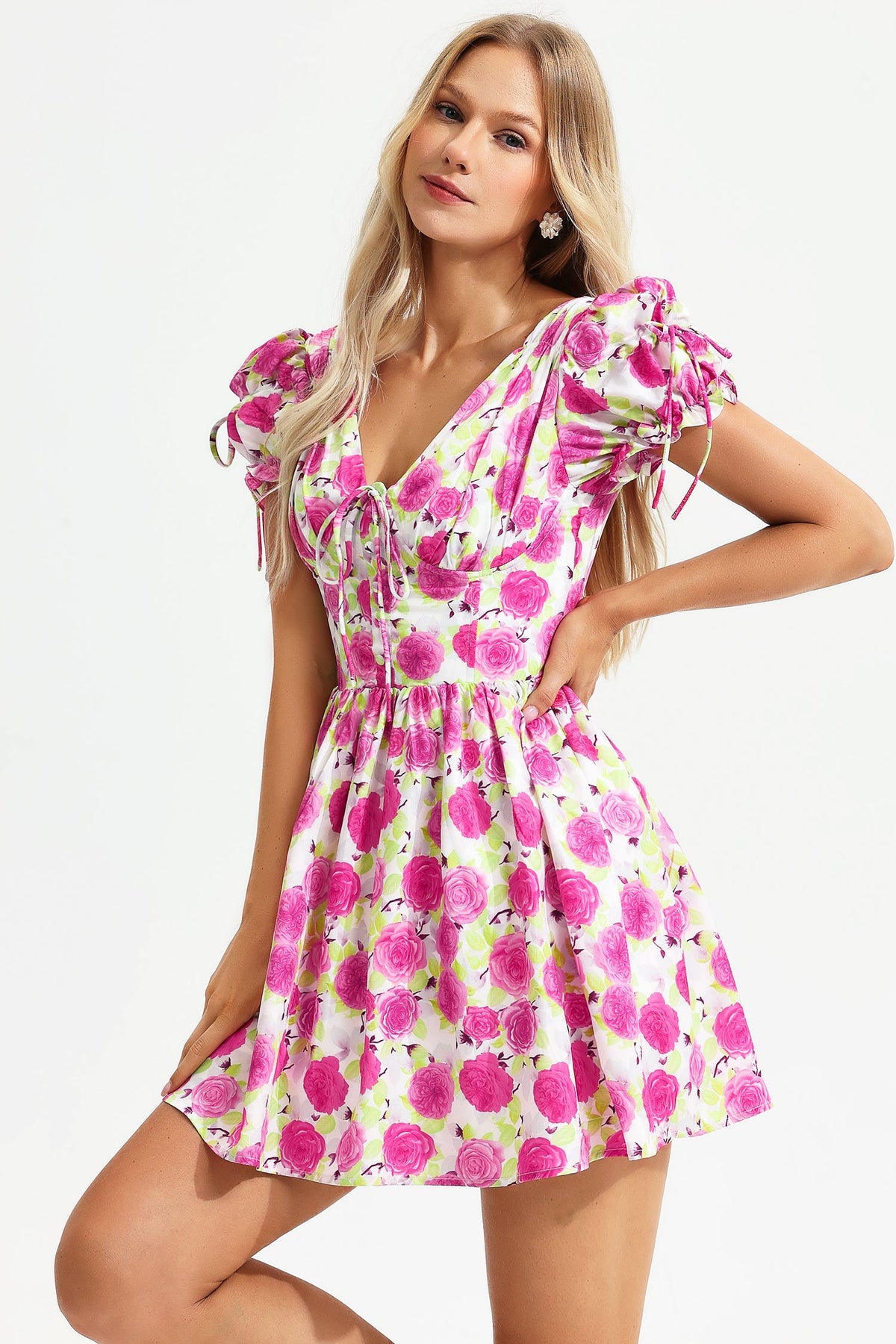 Floral V-Neck Short Sleeve Dress