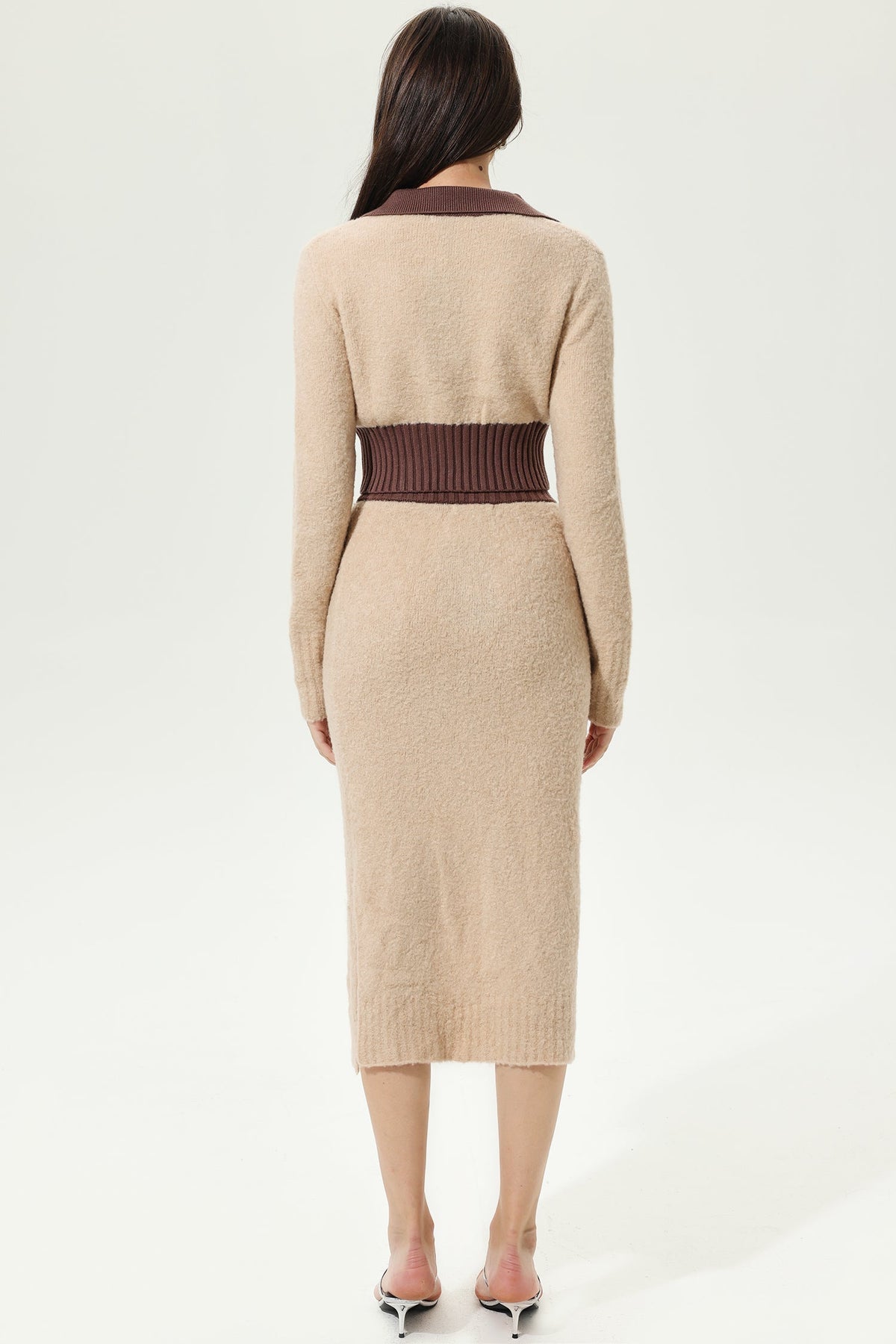 Long Sleeve V-Neck Top & Slit High Waist Skirt Set