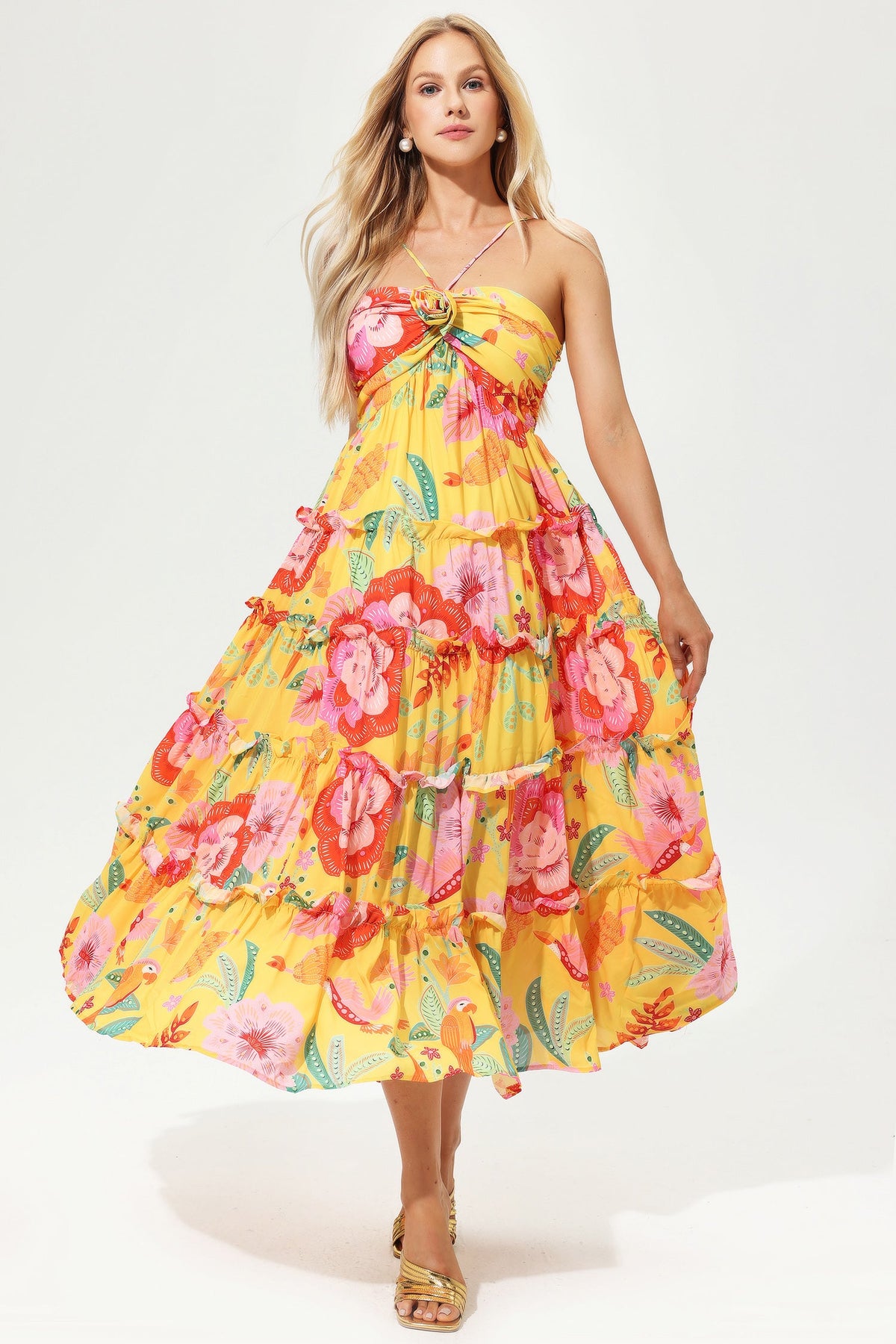 Floral Ruffle Hem Cami Maxi Dress