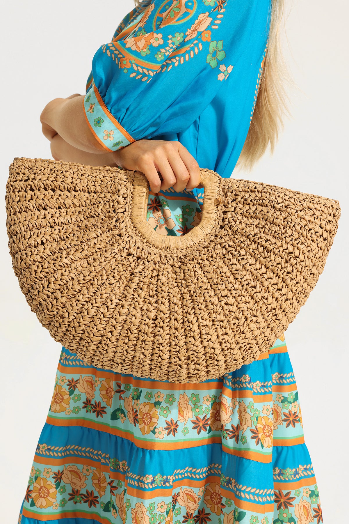 Large Handmade Strawhand Moon Bag