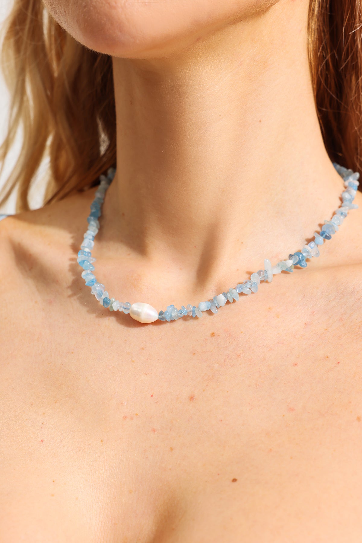 Crushed Sapphire Faux Pearl Necklace