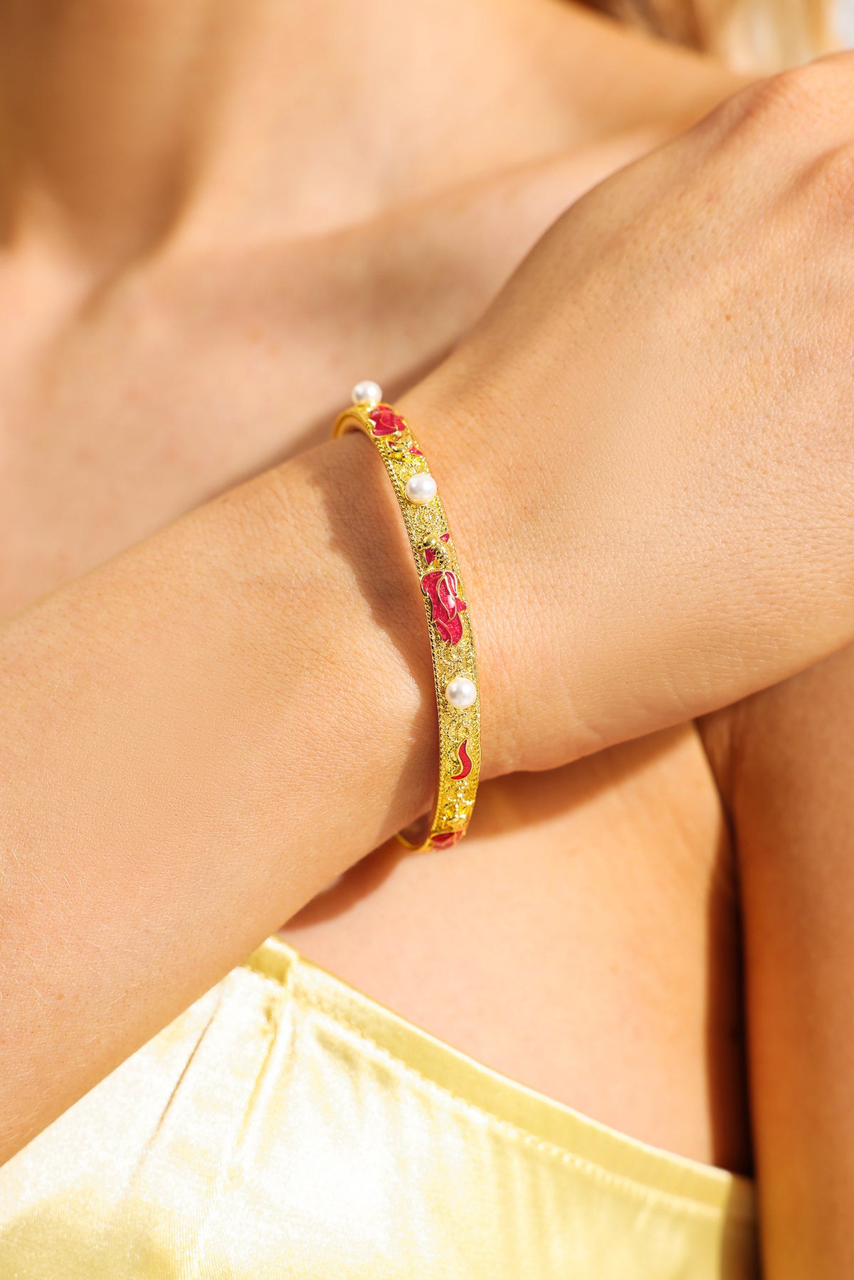 Faux Pearl Enamel Cuff Bracelet