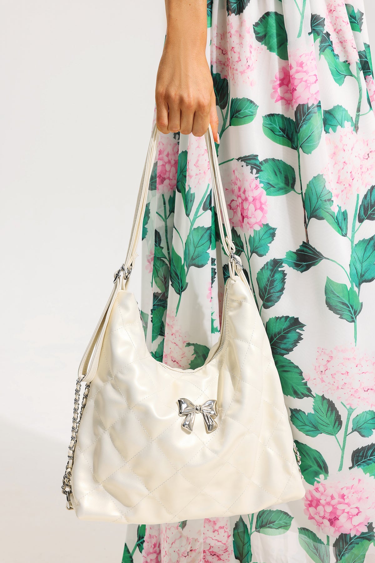 Solid Faux Leather Bow Bag