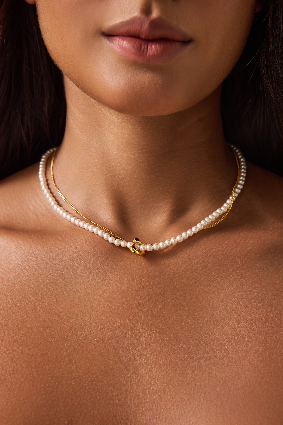 Faux Pearl Heart Double layered Necklace