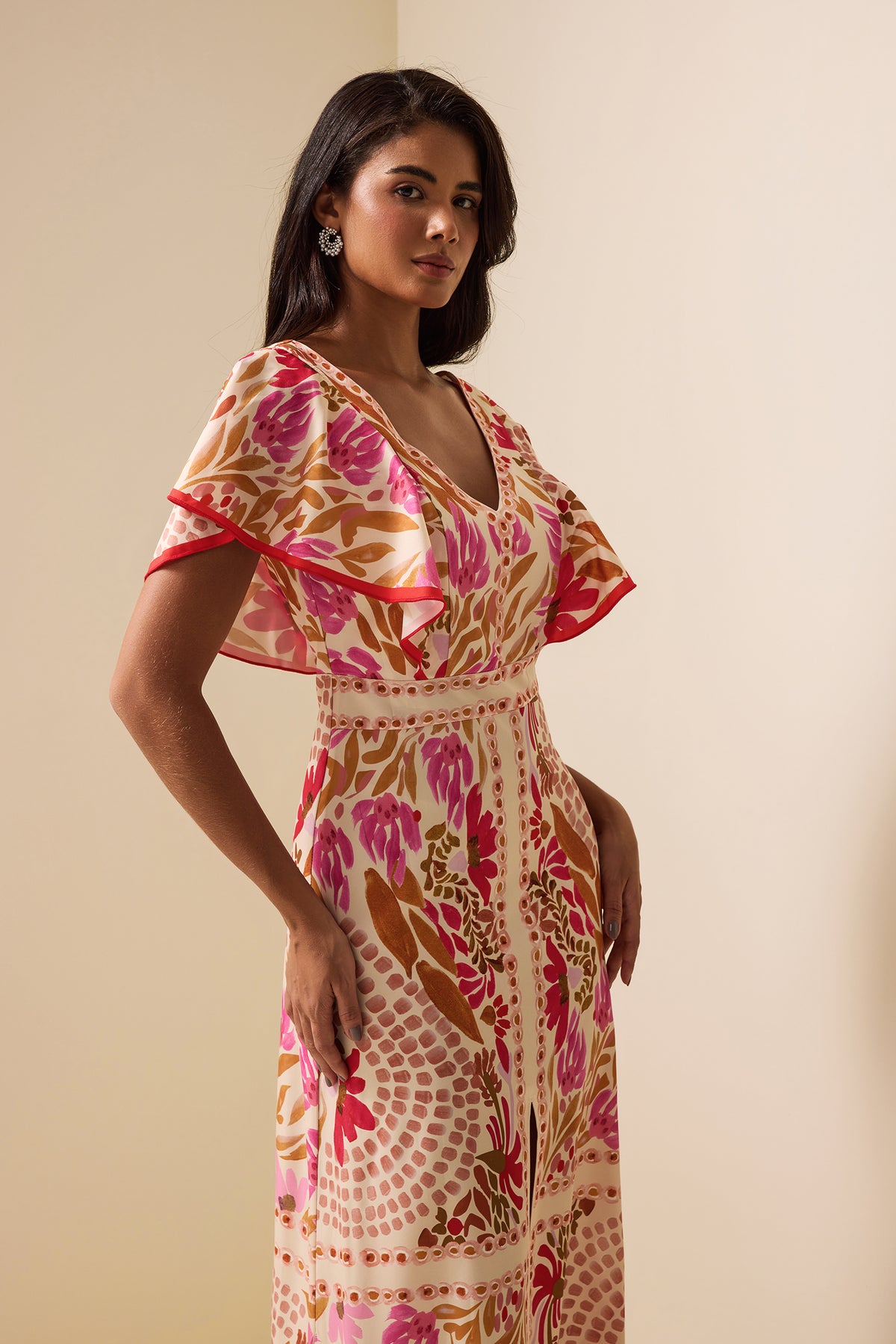 Floral V-Neck Split Backless Midi Dress