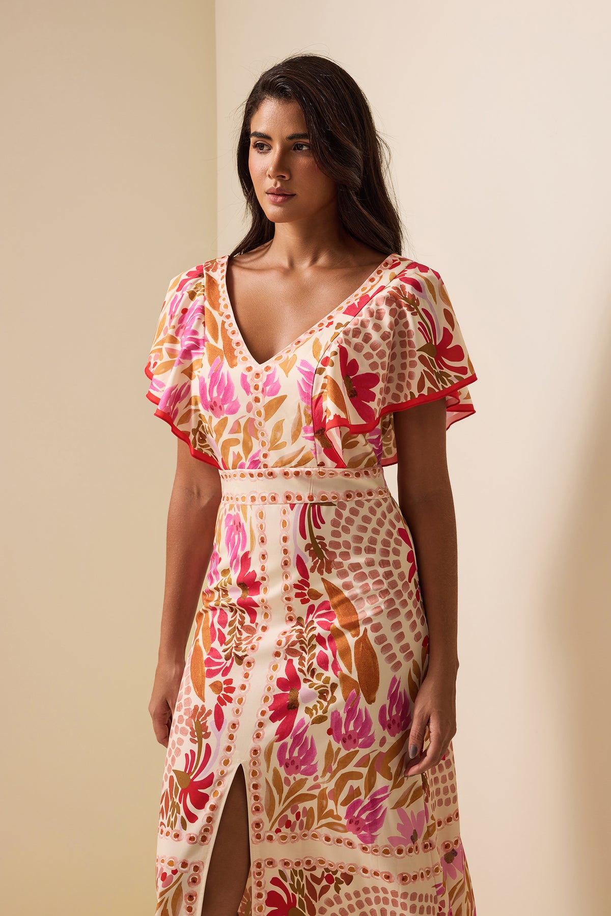 Floral V-Neck Split Backless Midi Dress