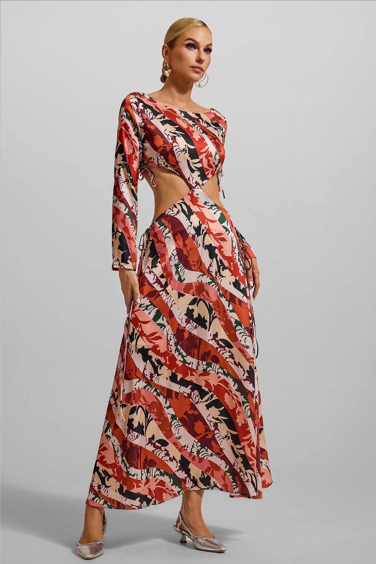 Floral Cut-Out Long Sleeve Midi Dress