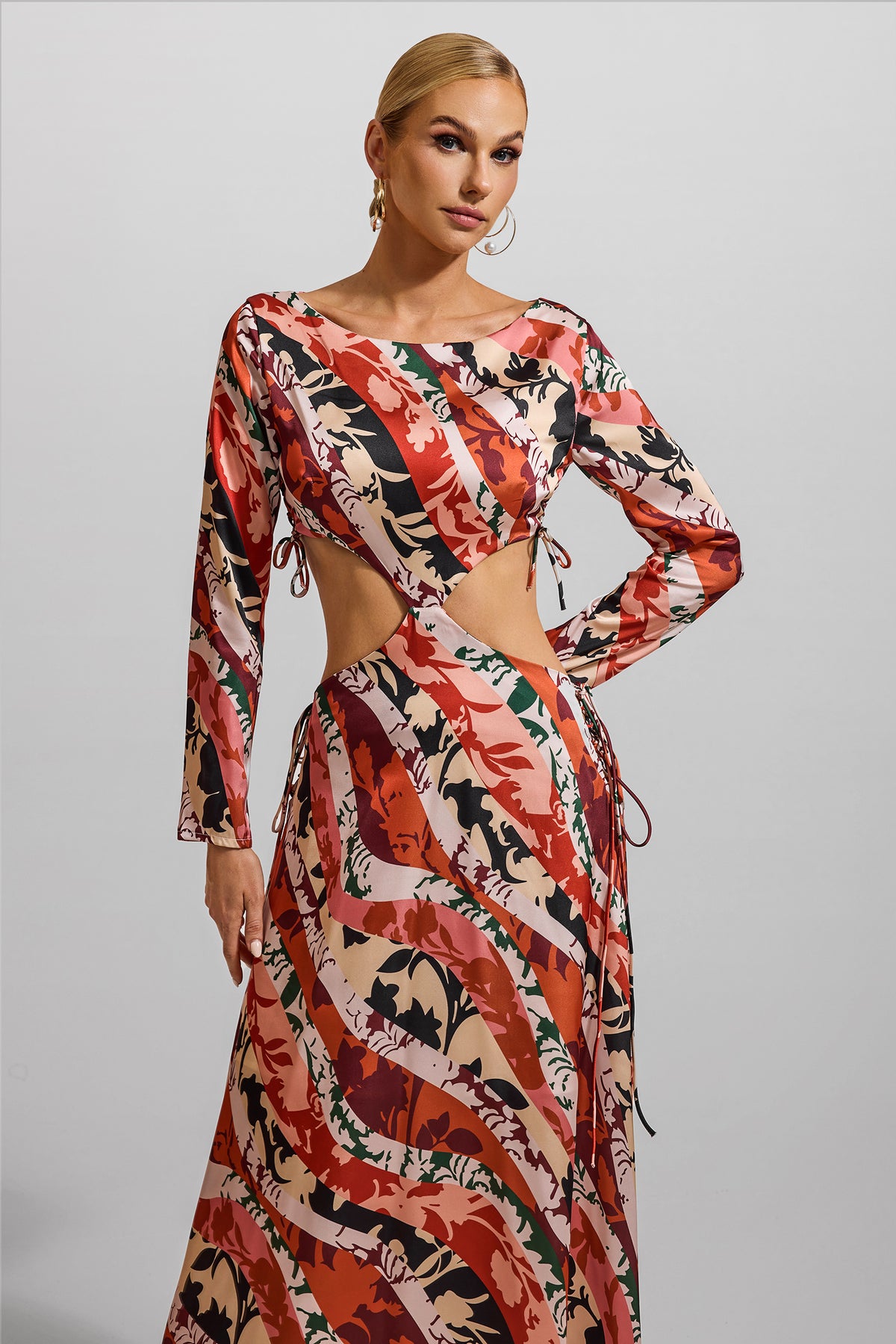 Floral Cut-Out Long Sleeve Midi Dress
