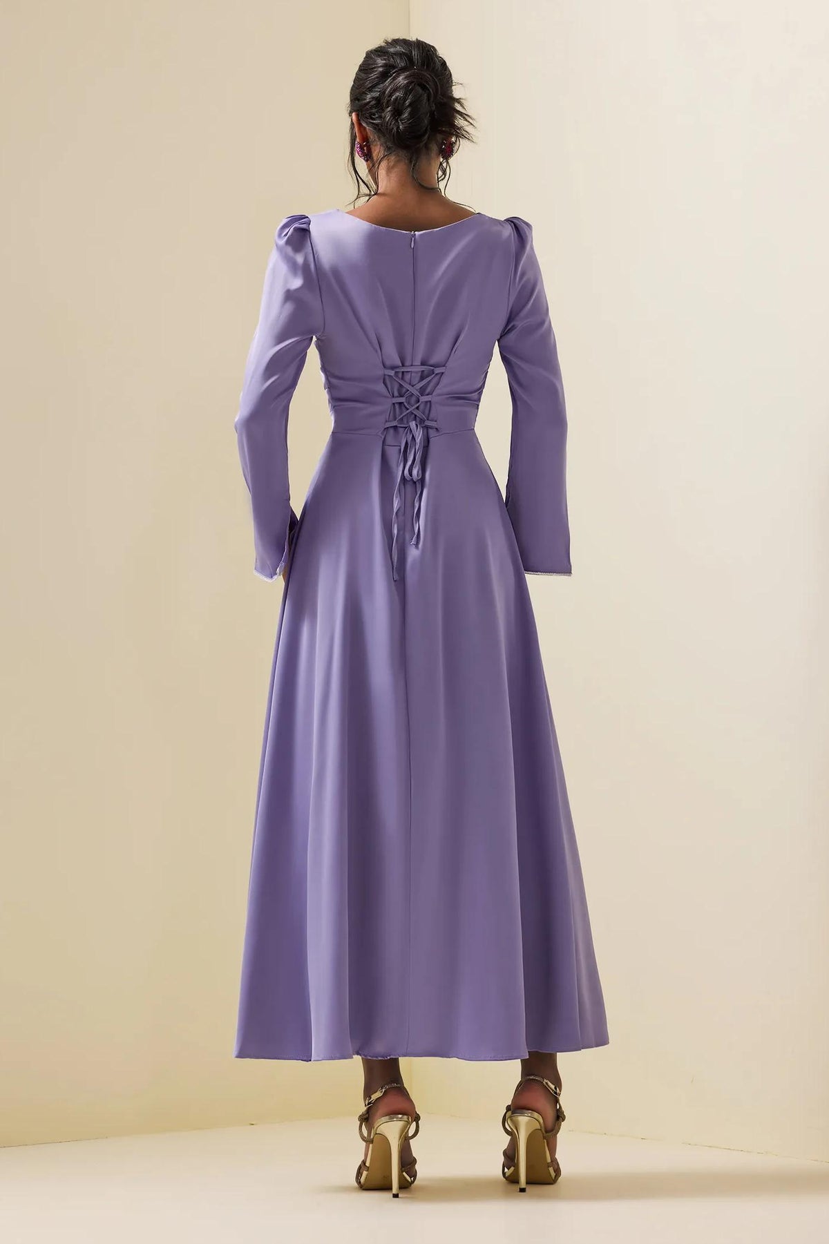 Solid Satin Rhinestone Maxi Dress