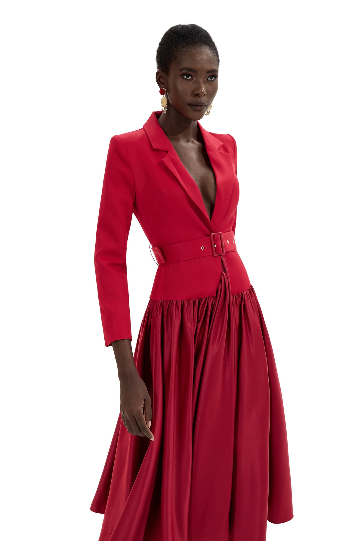 Suit Collar Long Sleeve Suit dress With Belt