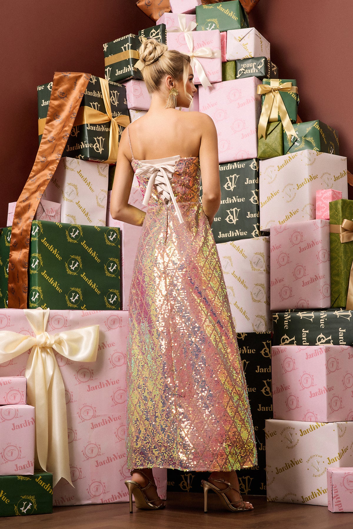 Bow Sequin Sleeveless Midi Dress