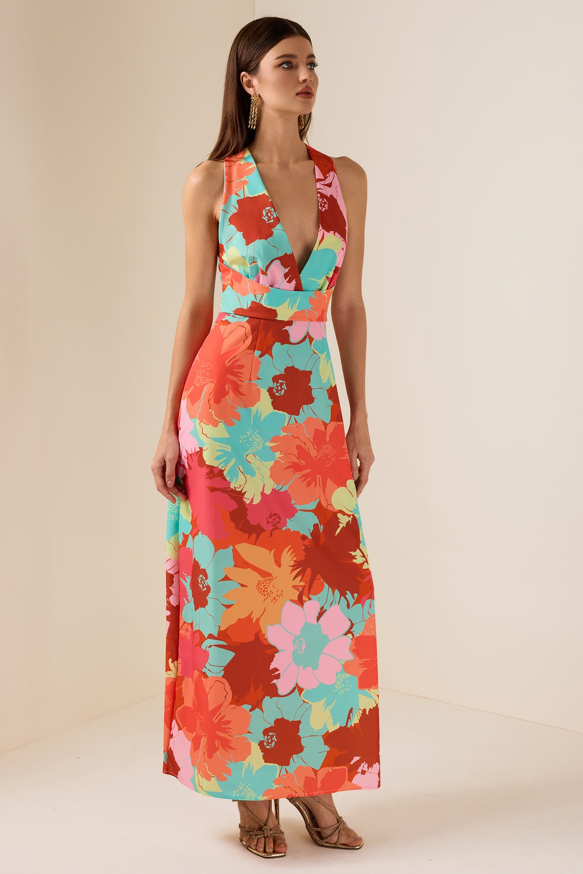 Floral V-Neck Midi Dress