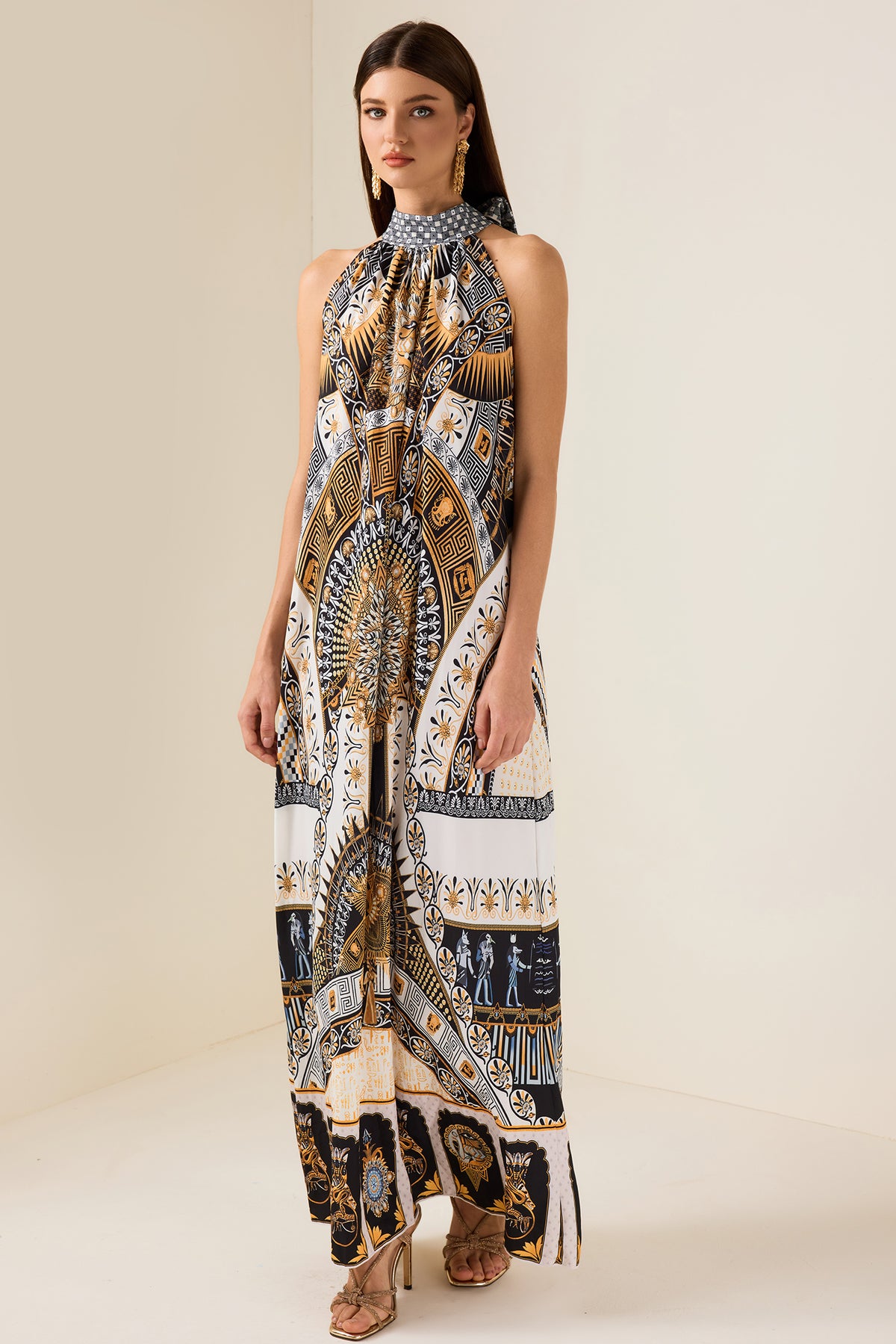 Paisley Print Lace Up Sleeveless Midi Dress