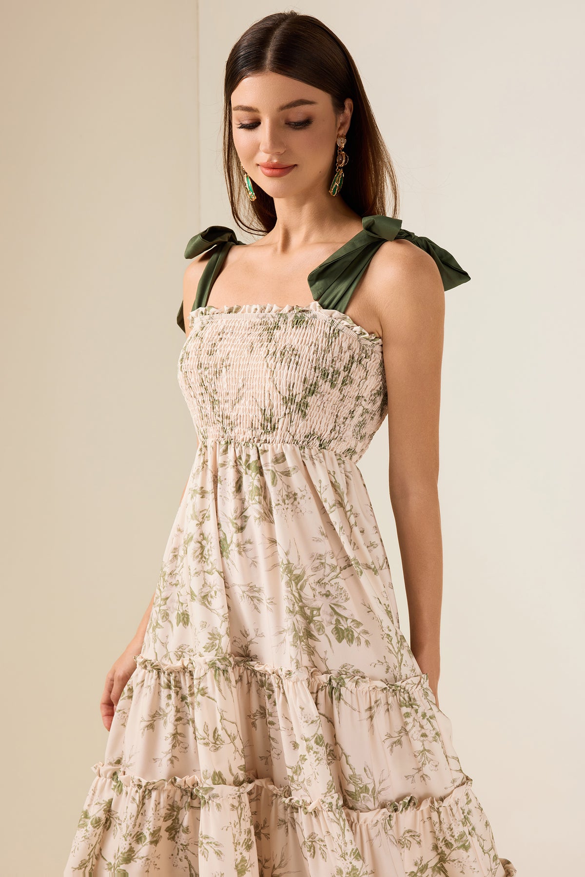 Floral Smocking Slip Midi Dress