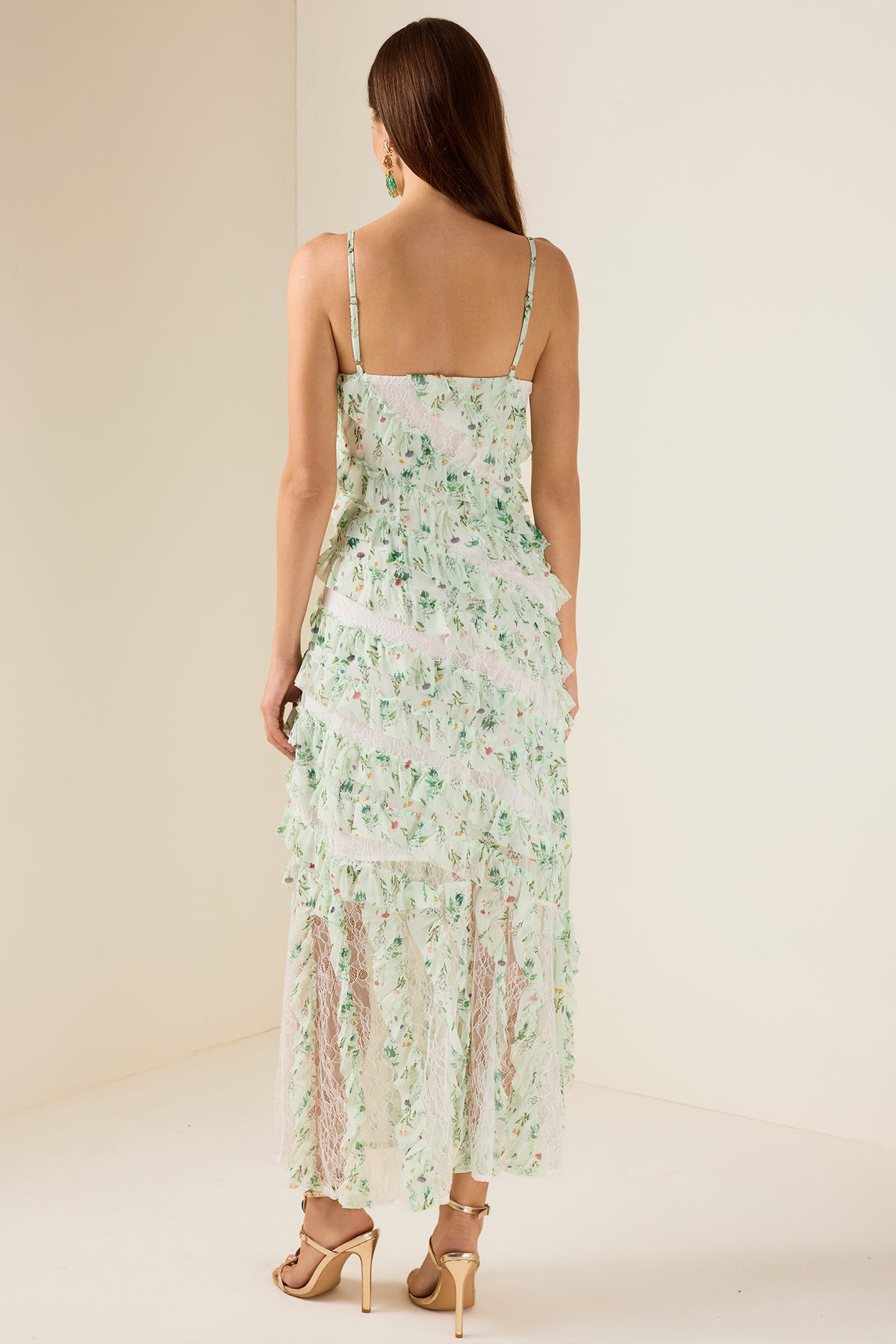 Floral Lace Frill Midi Dress
