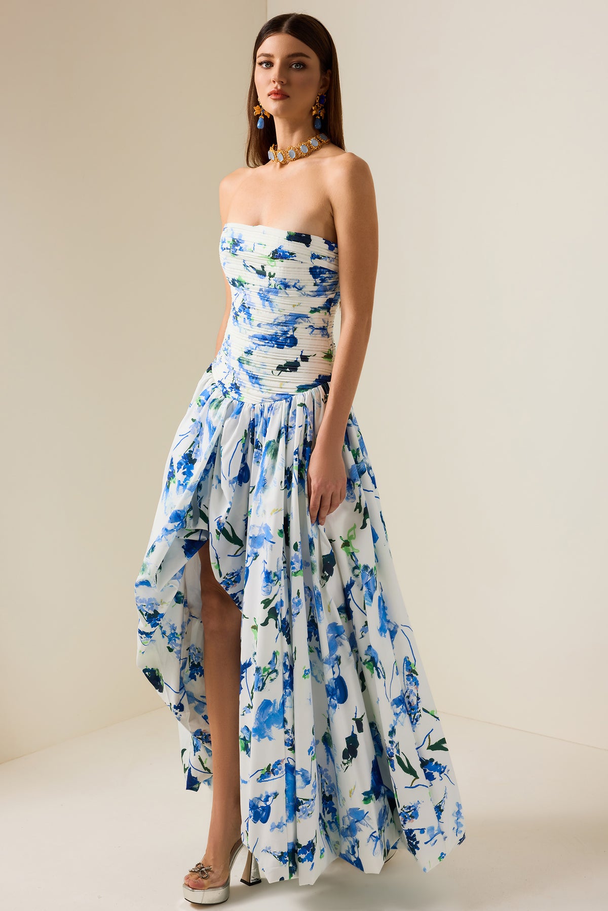 Floral Off-Shoulder Split Midi Dress