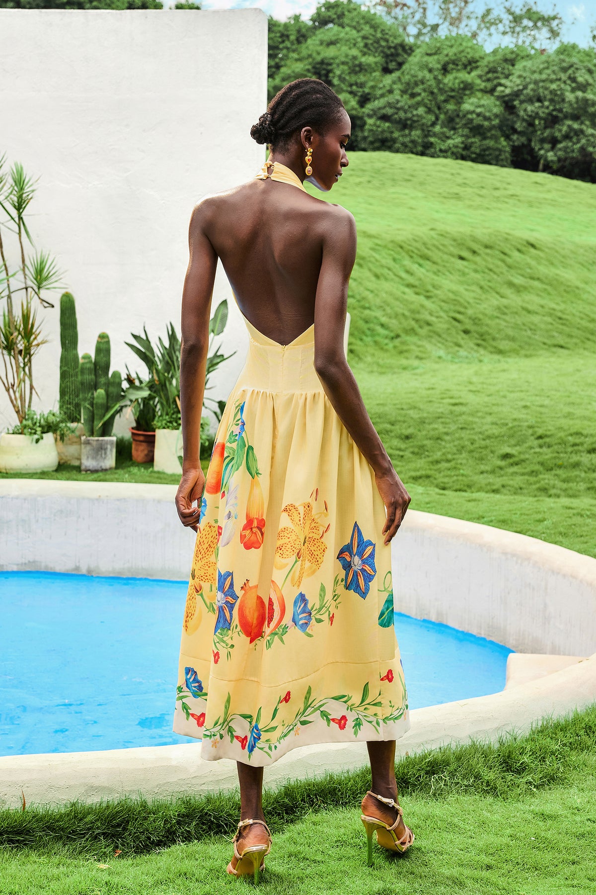 Floral V-Neck Backless Midi Dress