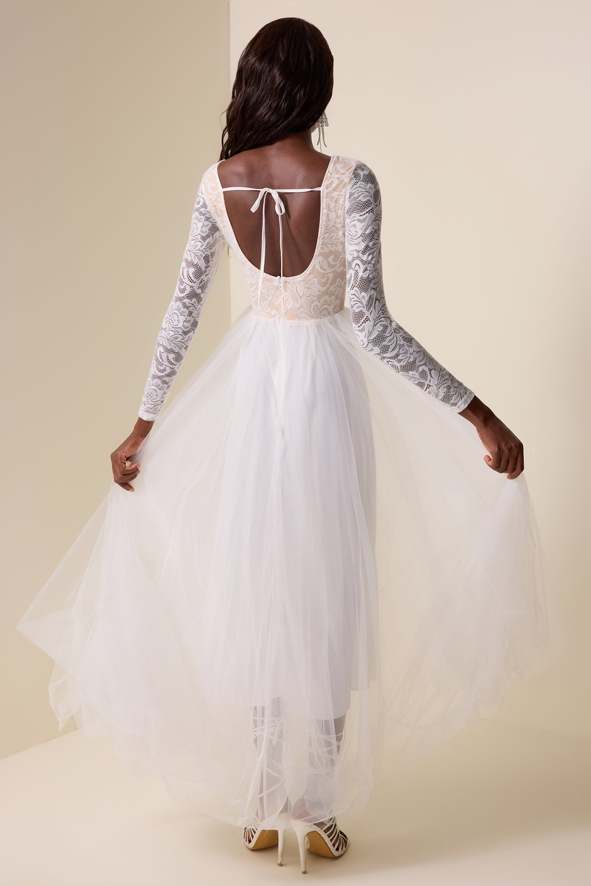Lace Round Neck Long Sleeve Maxi Dress