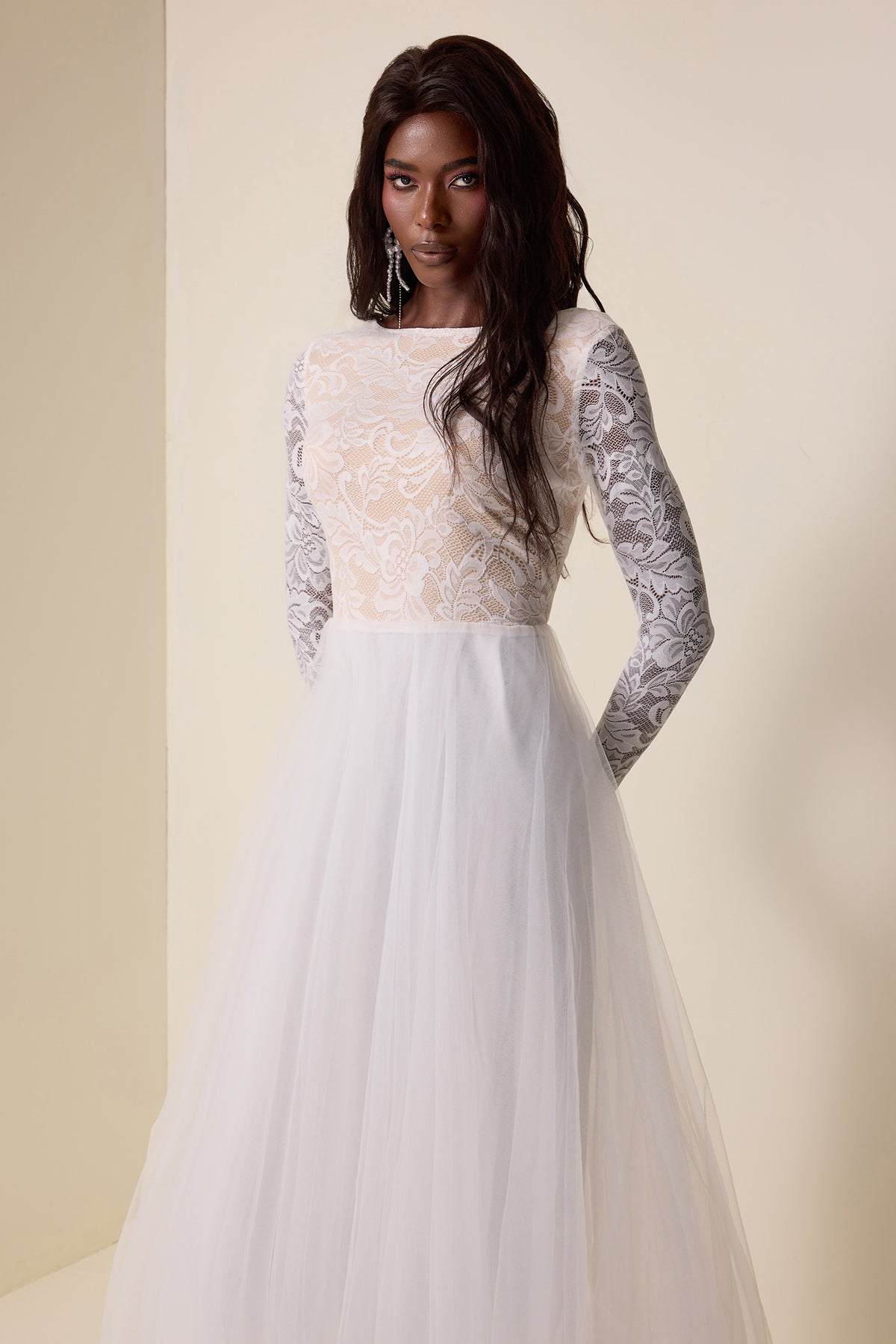 Lace Round Neck Long Sleeve Maxi Dress