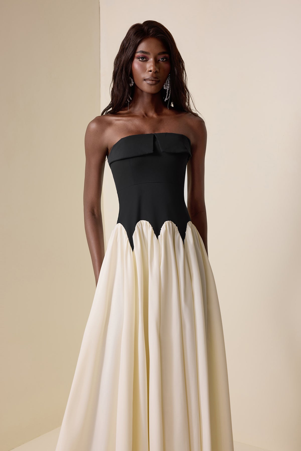 Splicing Contrast Color Off-Shoulder Maxi Dress