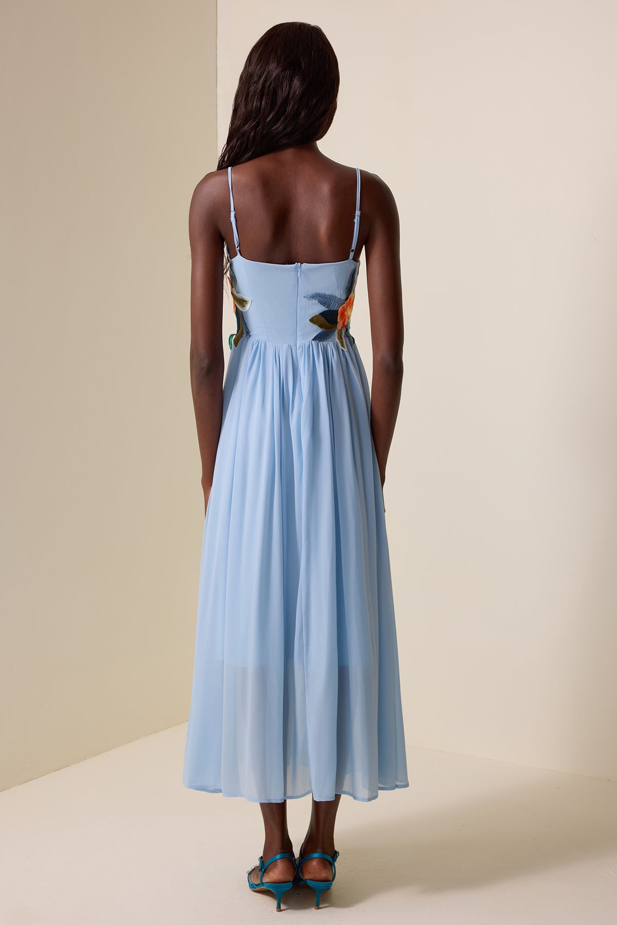 Embroidered Chiffon Slip Maxi Dress
