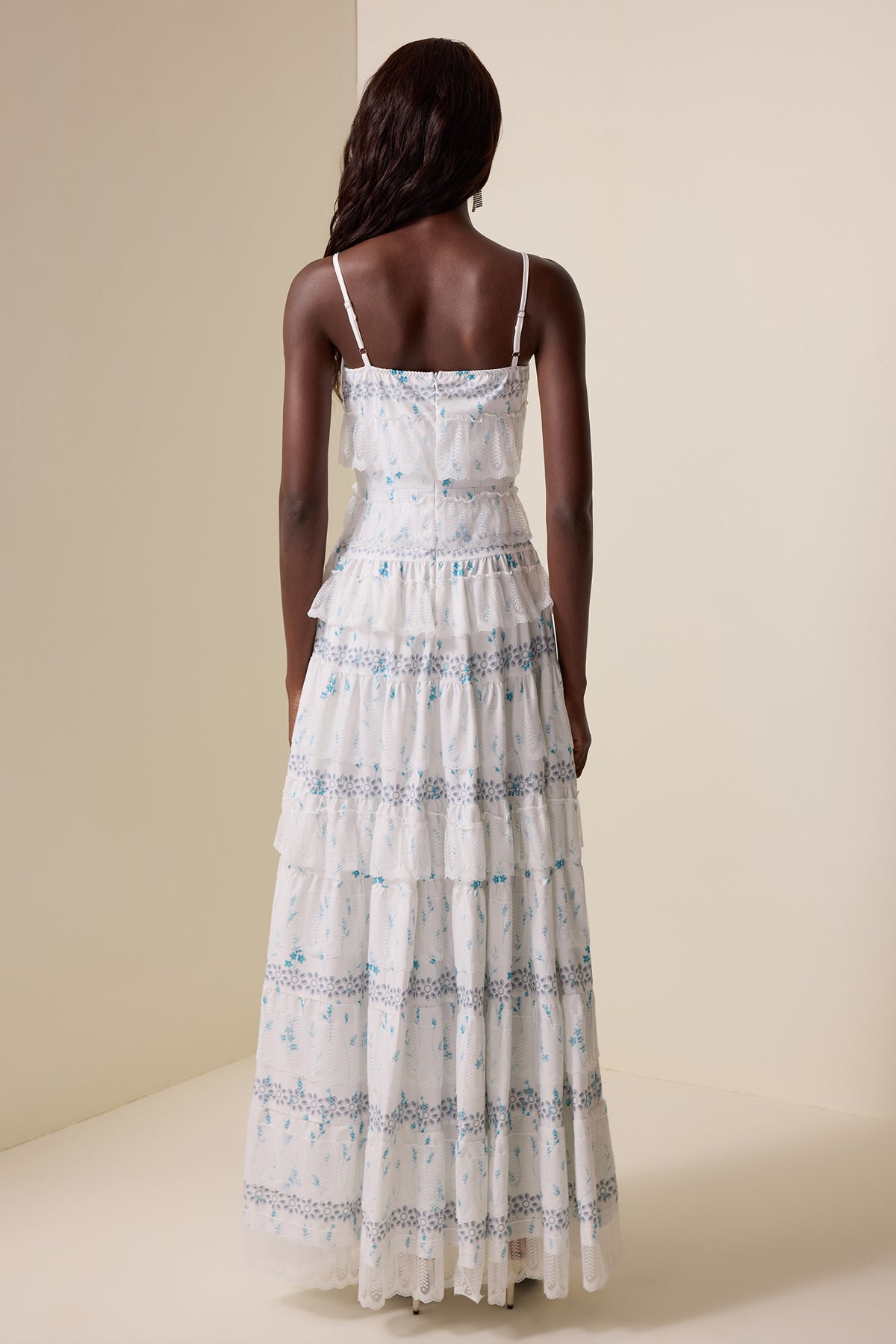 Lace Floral Ruffle Maxi Dress