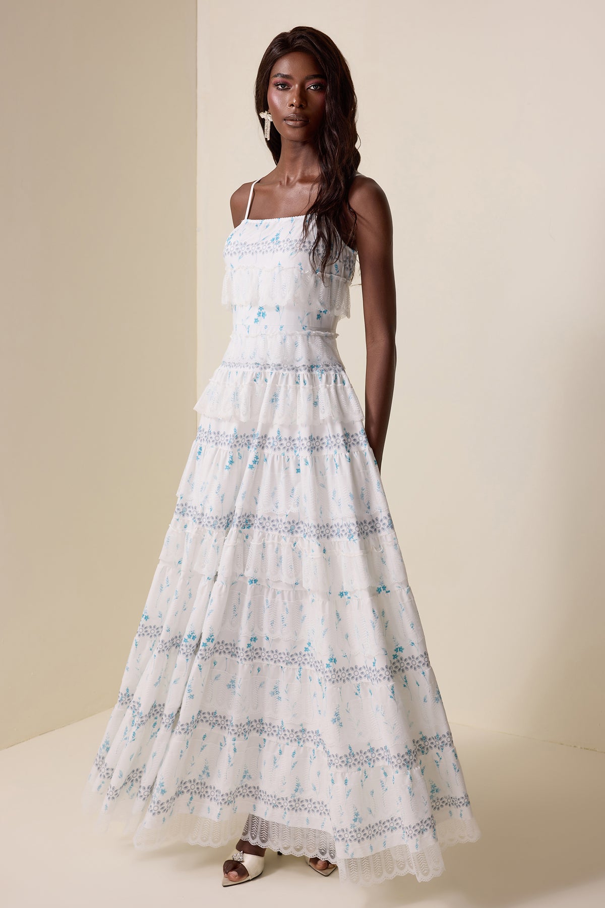 Lace Floral Ruffle Maxi Dress