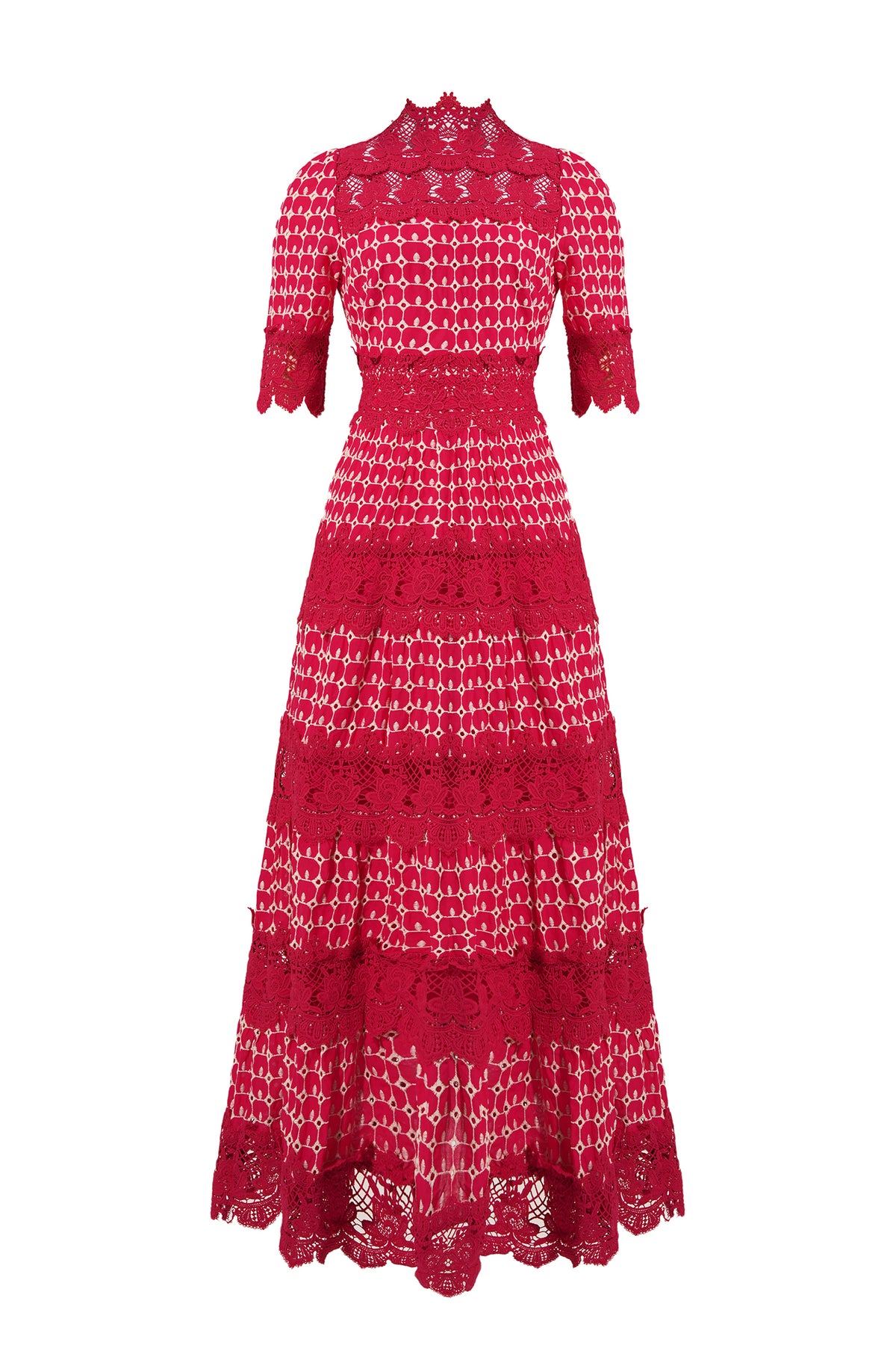 Lace Embroidery Short Sleeve Midi Dress