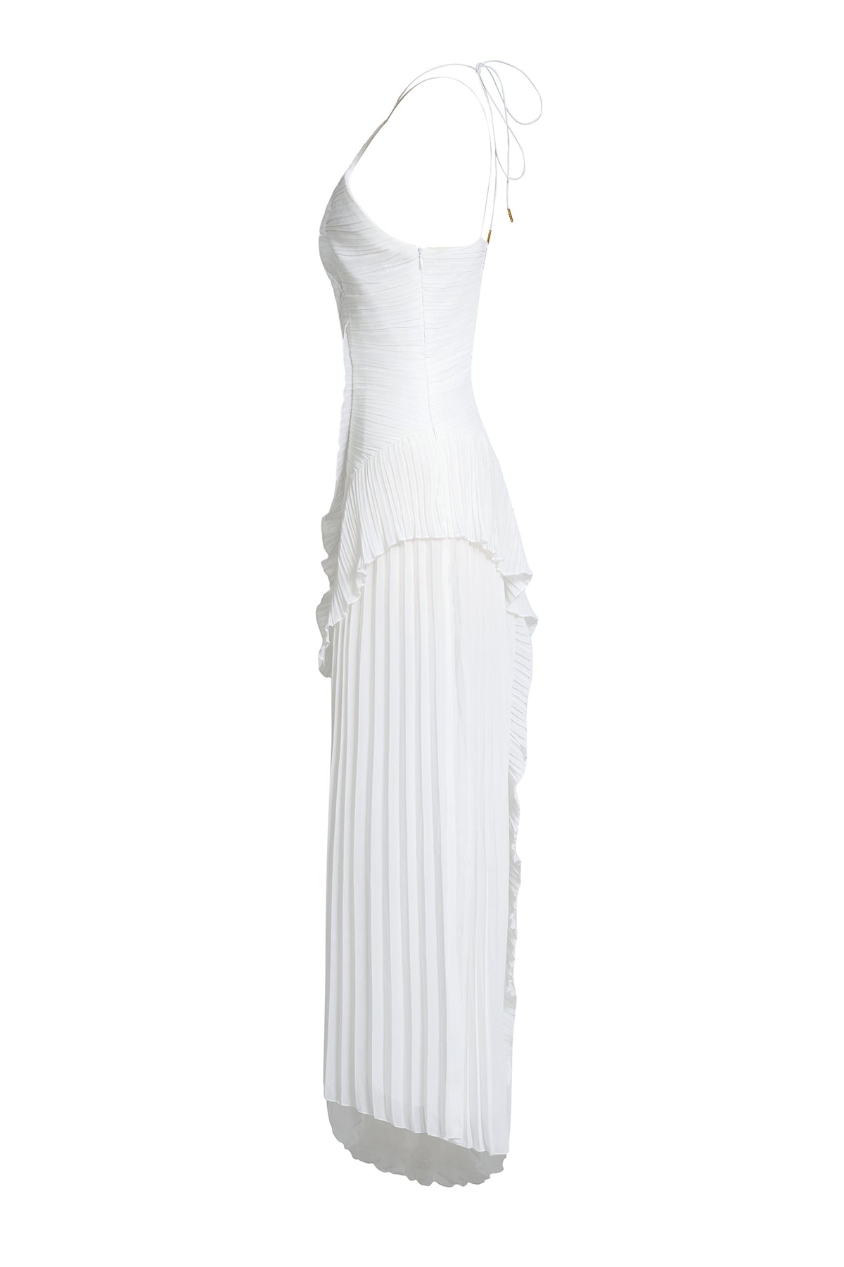 Pleated Frill Halter Neck Midi Dress