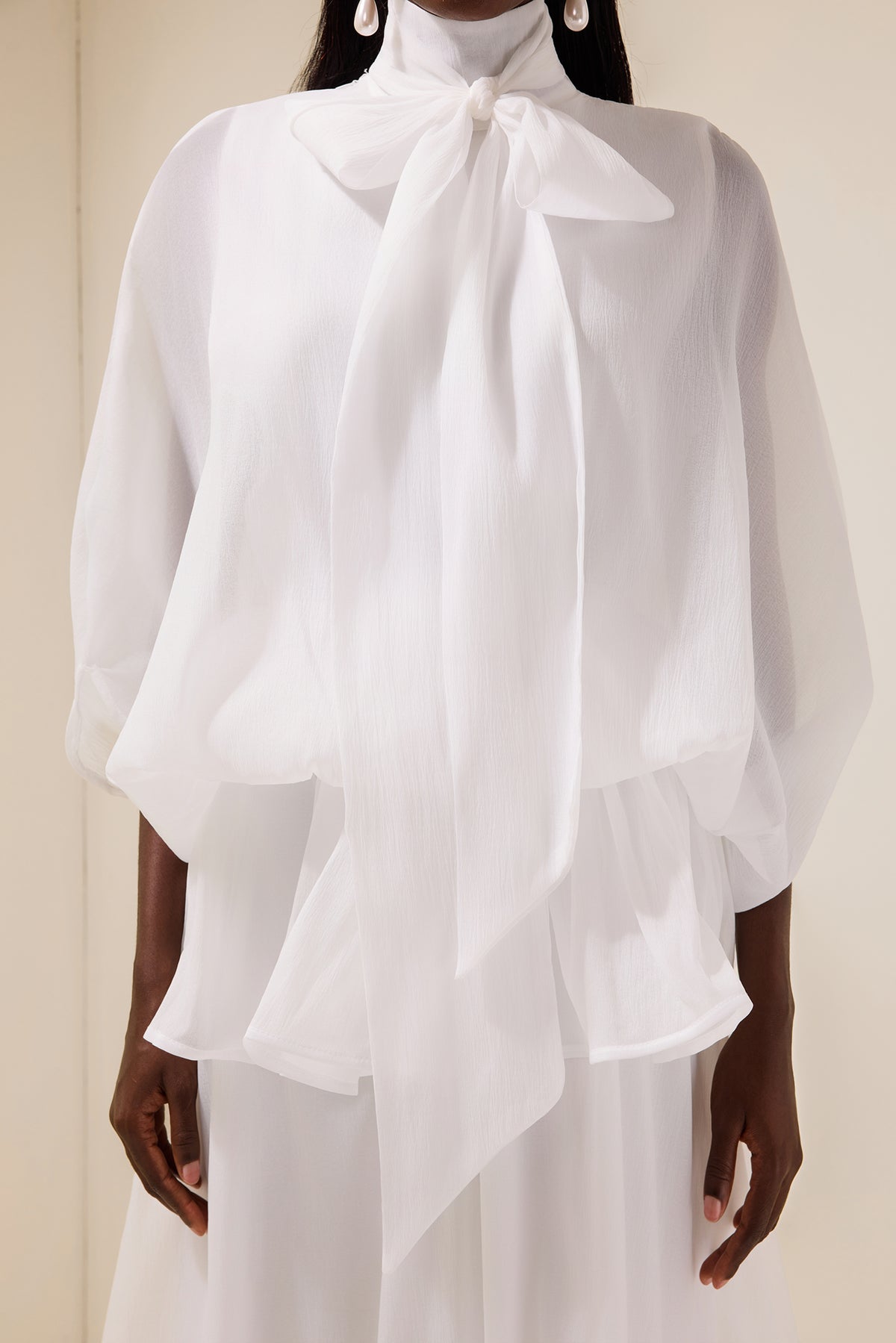Tie-Neck Ruffled Solid Maxi Dress