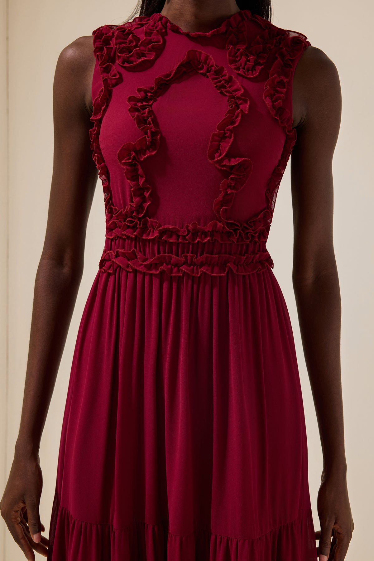 Chiffon Frill Sleeveless Midi Dress