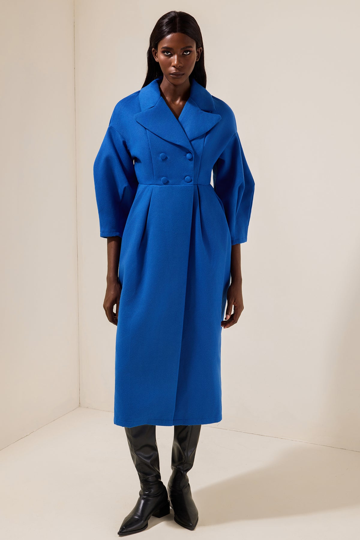 Solid Woolen Lantern Sleeve Coat