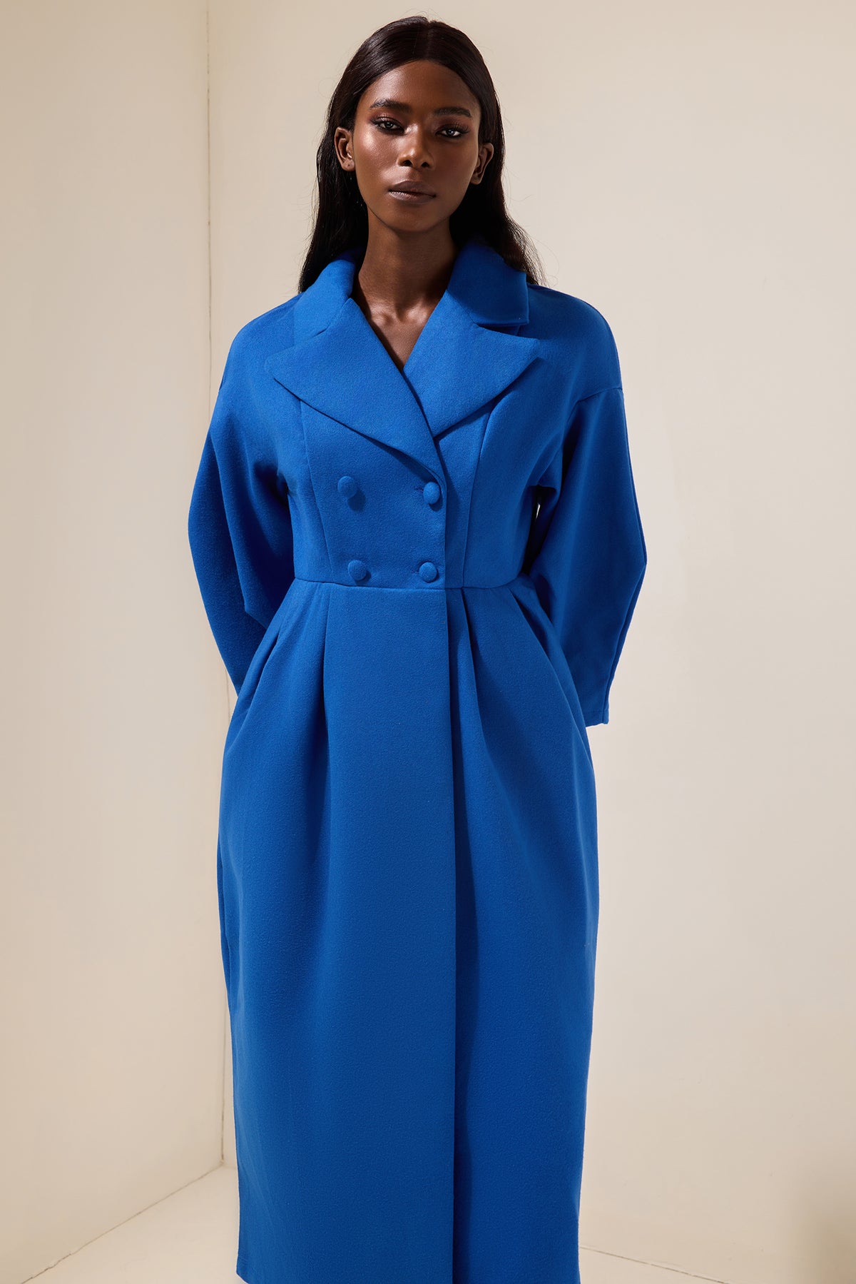 Solid Woolen Lantern Sleeve Coat
