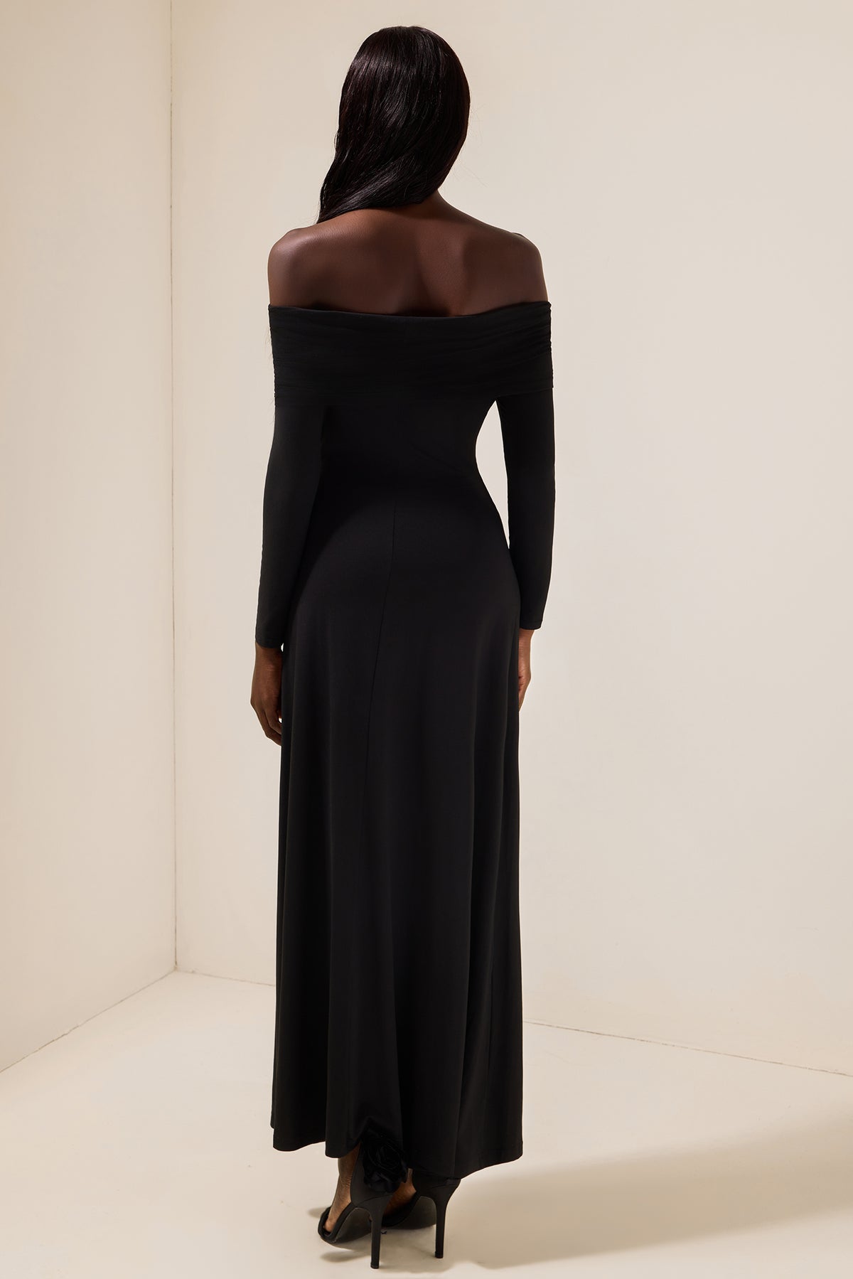 Jersey Solid Off-Shoulder Maxi Dress