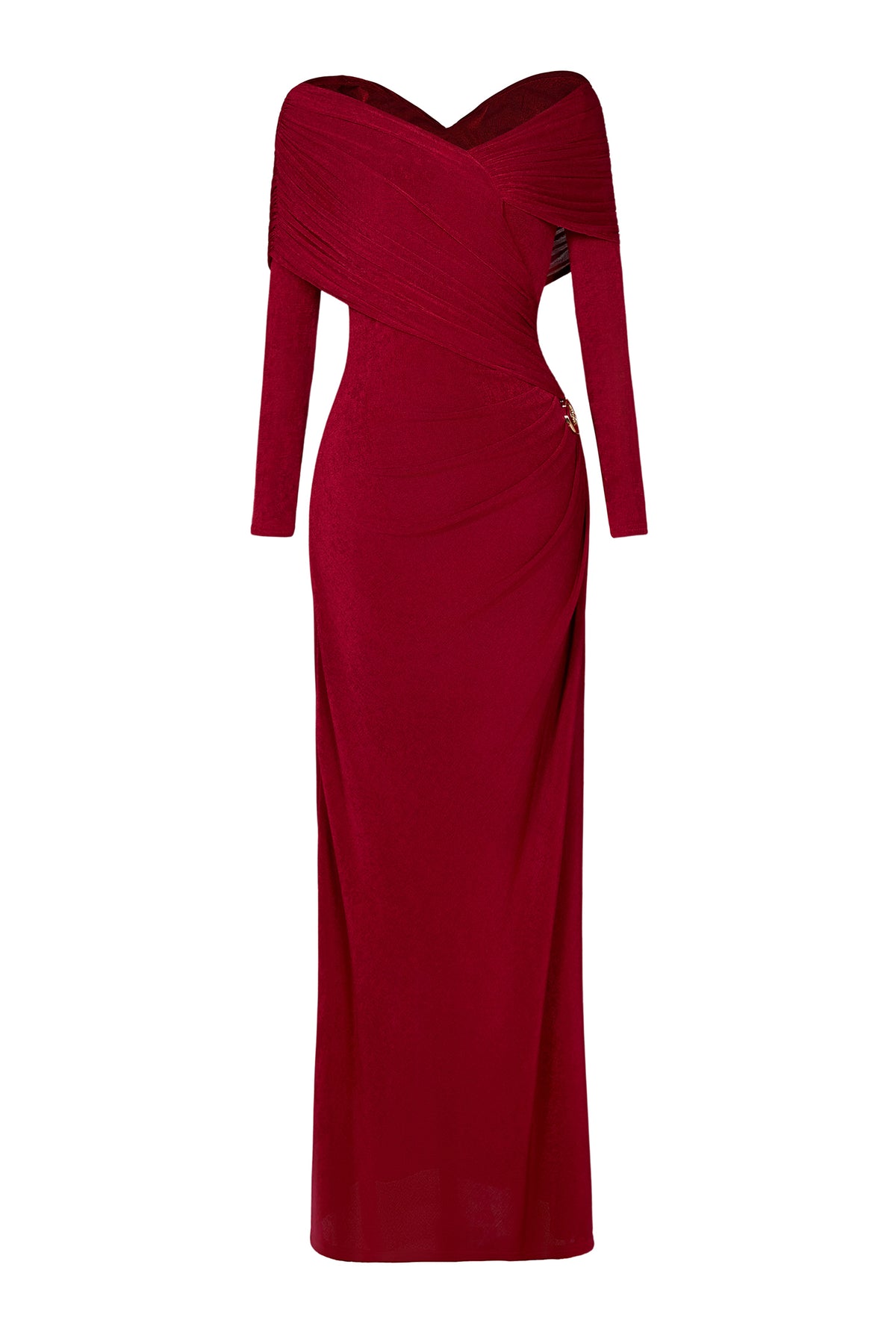 Solid Gathering Long Sleeve Maxi Dress