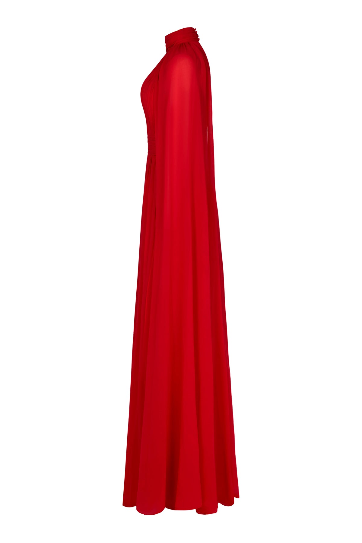 Chiffon Pleated Cape Sleeve Maxi Dress