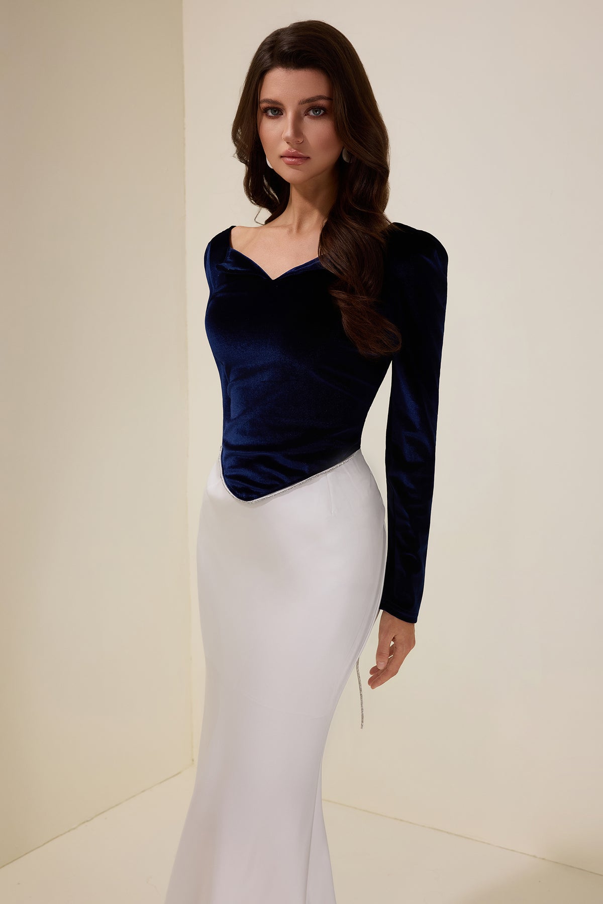 Velvet Rhinestone Top & Satin Maxi Skirt Set