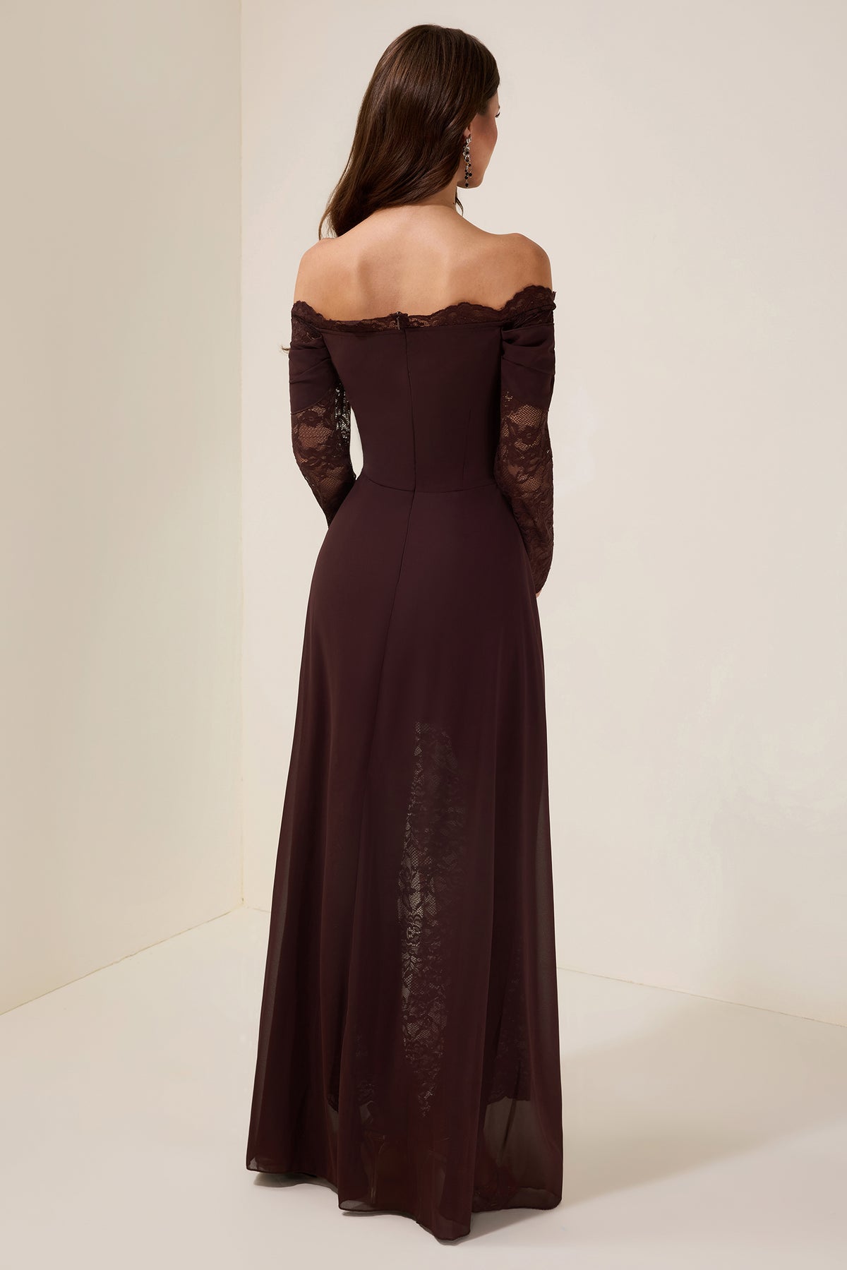 Lace Splicing Chiffon Off Shoulder Maxi Dress