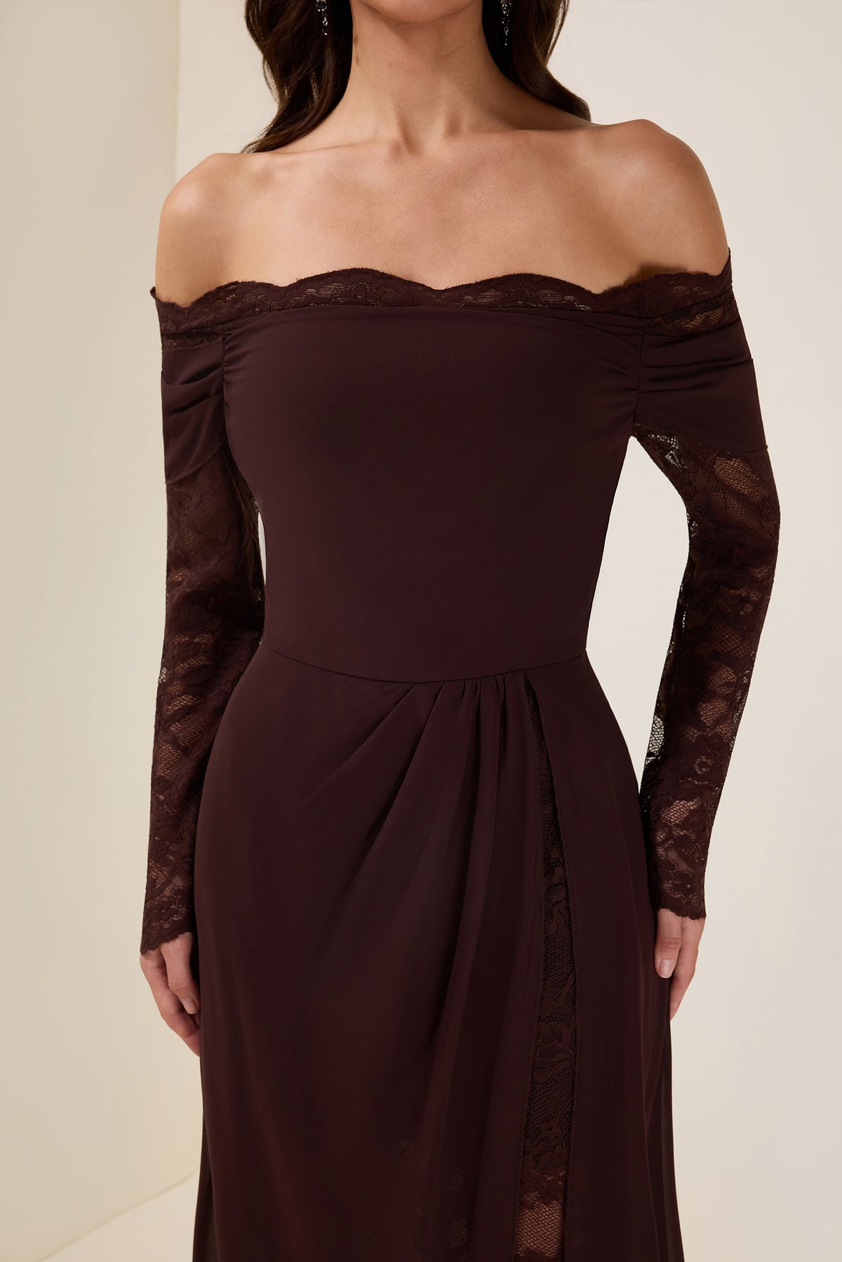 Lace Splicing Chiffon Off Shoulder Maxi Dress