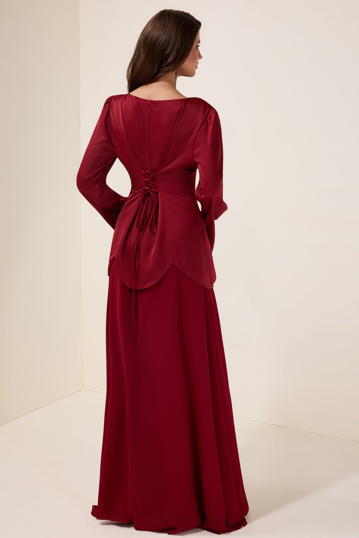 Faux Pearl Square Collar Long Sleeve Maxi Dress