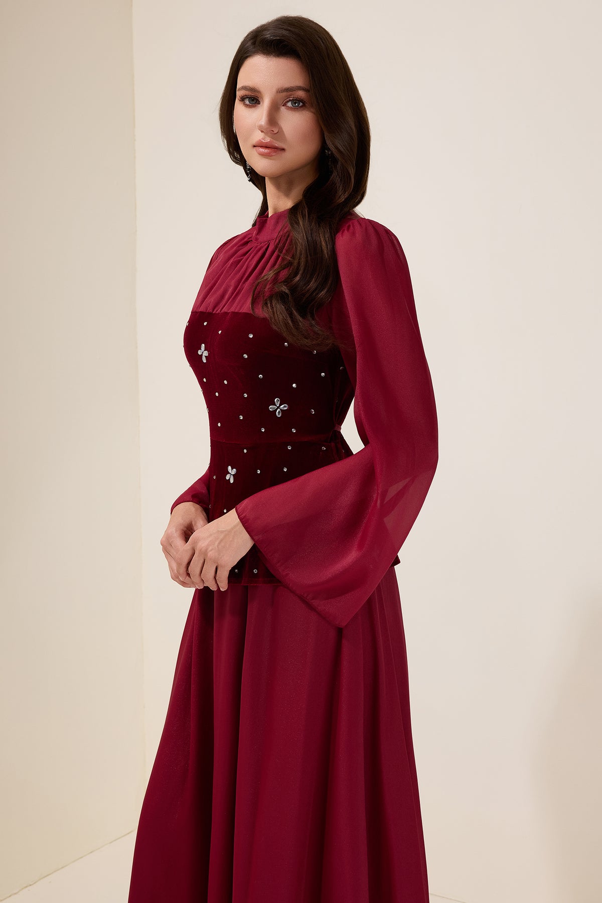 Rhinestone Velvet Splicing Maxi Dress