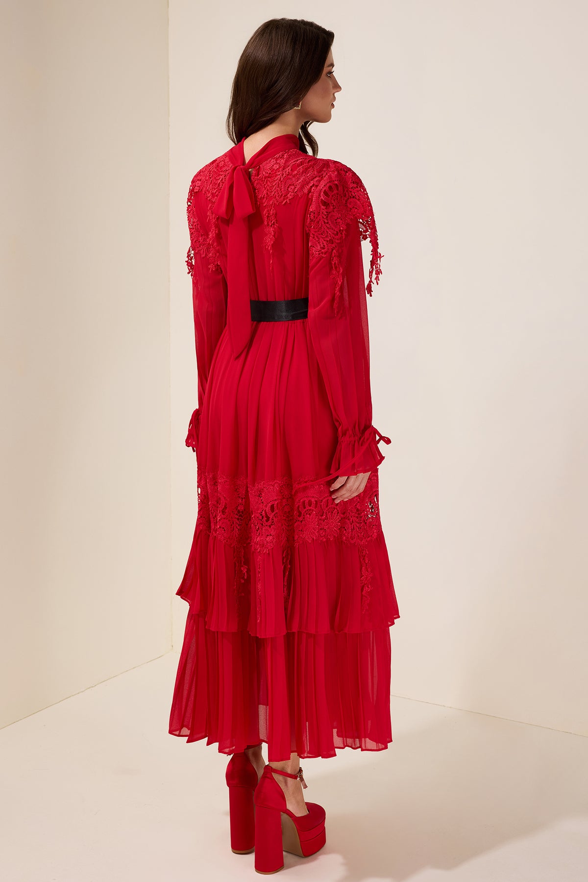 Lace Splicing Maxi Dress With Belt