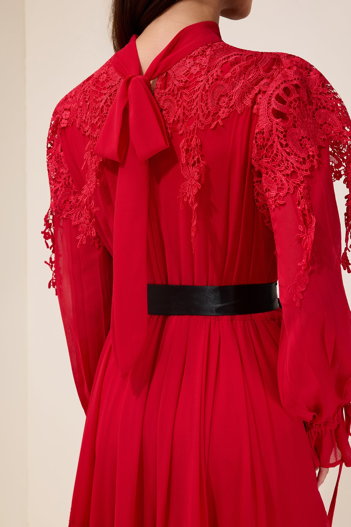 Lace Splicing Maxi Dress With Belt