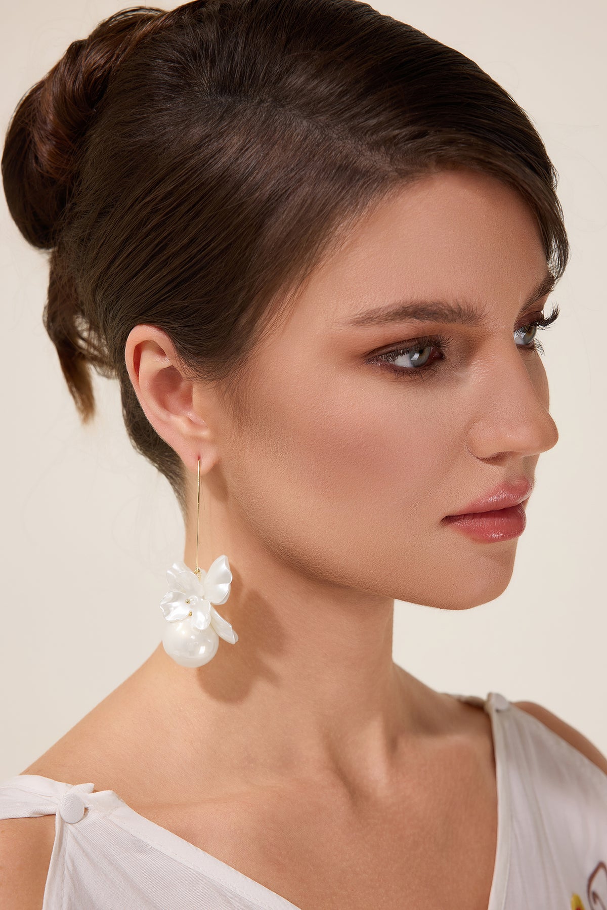 Faux Pearl Floral Shape Dangle Earrings