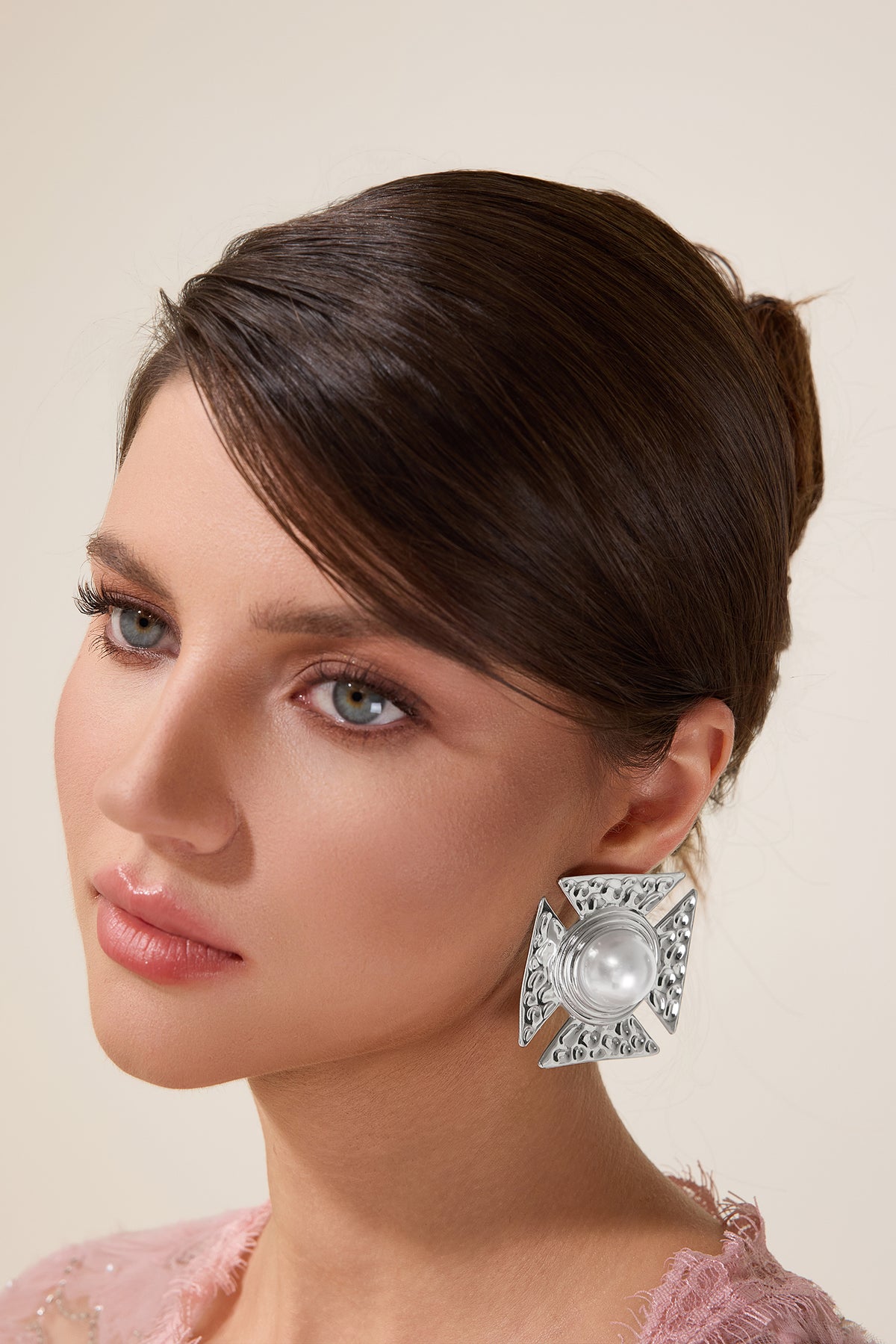Irregular Shape Faux Pearl Metal Earrings