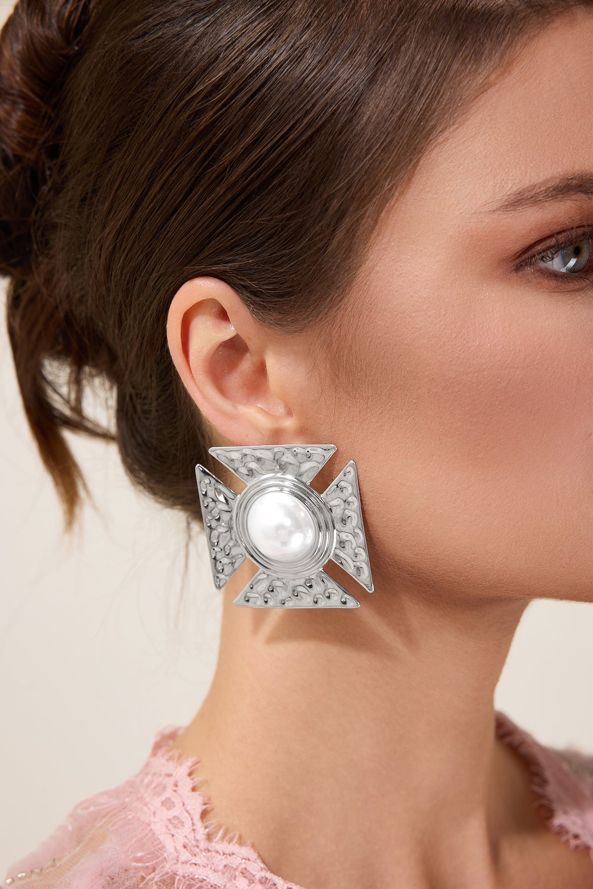 Irregular Shape Faux Pearl Metal Earrings